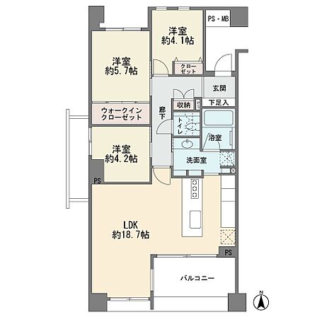 5階部分の南向き カウンターキッチン LDK18.7帖 ウォークインクロゼット 3LDK ペット飼育可能 新規フルリフォーム済み スロップシンク エレベータ有り 宅配ボックス オートロック 新耐震基…