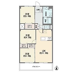 上用賀パーク・マンション北棟 3LDKの間取図画像