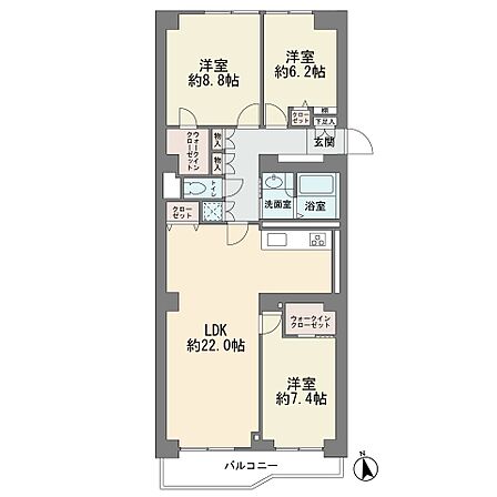 1階部分の南向き ワイドバルコニー ウォークインクロゼット2箇所 全室フローリング 3LDK 新規フルリフォーム済み 総戸数122戸 バス停2分