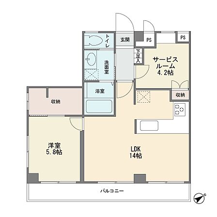 4階部分の東南向き角部屋です ワイドバルコニー 1LDK+サービスルーム4.2帖 ウォークインクロゼット 全室フローリング カウンターキッチン 修繕積立金無し 用賀駅徒歩10分です