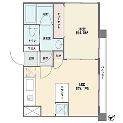 レイクヒル長原 1LDKの間取図画像
