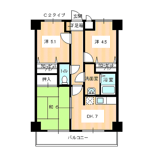 ノビリティ新下関 A503｜山口県下関市秋根北町(賃貸マンション3DK・5階・55.25㎡)の写真 その2