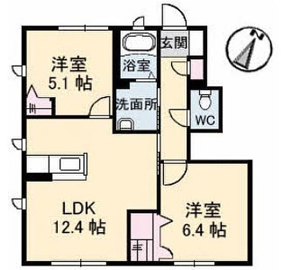 シャーメゾン　ルミエール　KII 103｜山口県下関市安岡町5丁目(賃貸アパート2LDK・1階・54.01㎡)の写真 その2