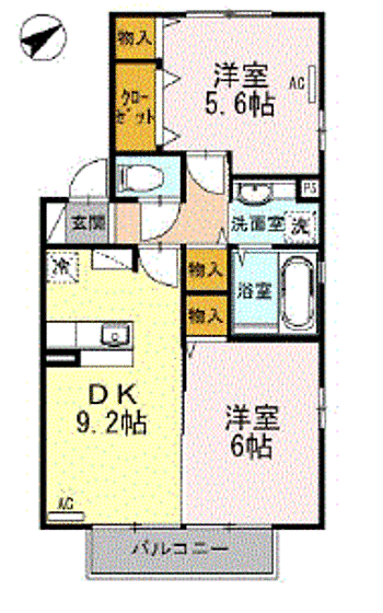 アンジュ 101｜山口県下関市新椋野1丁目(賃貸アパート2DK・1階・50.42㎡)の写真 その2