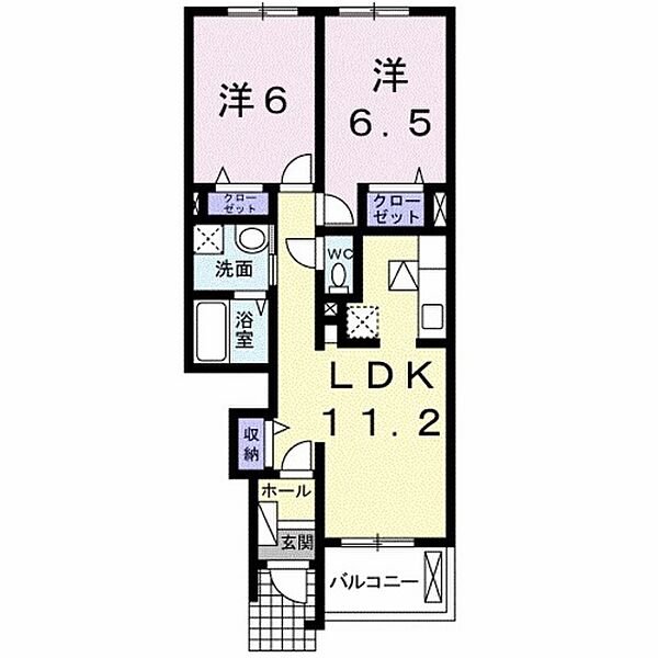 プロムナード秋根Ａ 102｜山口県下関市秋根上町2丁目(賃貸アパート2LDK・1階・55.17㎡)の写真 その2