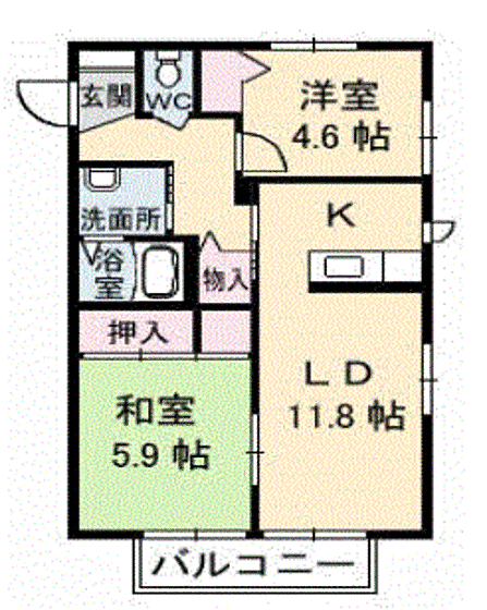 グランカーサ安岡　V棟 101｜山口県下関市安岡町4丁目(賃貸アパート2LDK・1階・52.92㎡)の写真 その2