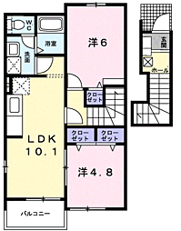 メゾン・ルミエールＥ 2階2LDKの間取り