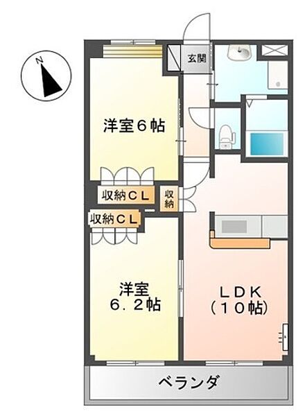 セジュール・ジェルミナス 205｜山口県宇部市厚南北2丁目(賃貸アパート2LDK・2階・51.66㎡)の写真 その2