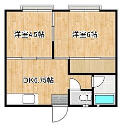アベージュ60 2階2DKの間取り
