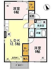 セジュールクリアB棟 2LDKの間取図画像