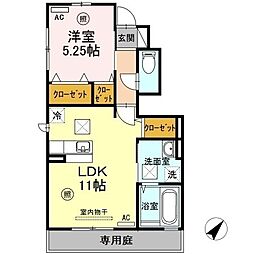 グランモアはら 1LDKの間取図画像