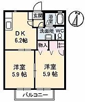 カムフォートヒルズ沖　Ａ棟 201 ｜ 山口県防府市台道（賃貸アパート2DK・2階・41.80㎡） その2