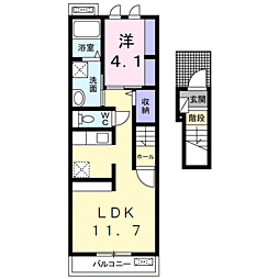 グレイスヴィオラ 2階1LDKの間取り
