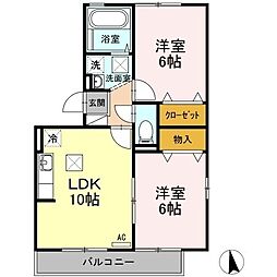 サウスサイド・テラス 2LDKの間取図画像