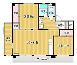 フォンテーヌ北山手N 2SLDKの間取図画像