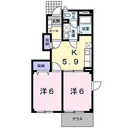 エクセレントハイツB 2DKの間取図画像