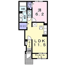 シュバルツハウス防府 1LDKの間取図画像