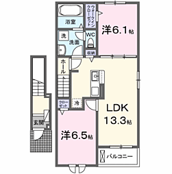 下右田アパート B 2LDKの間取図画像