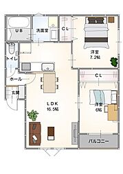 カテリーナ防府新町WEST 2LDKの間取図画像