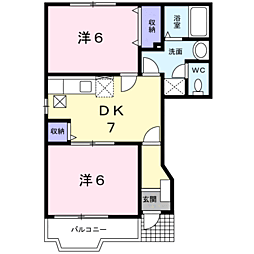 サニーコートB棟 2DKの間取図画像