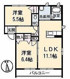 グランドレガシーB 2LDKの間取図画像