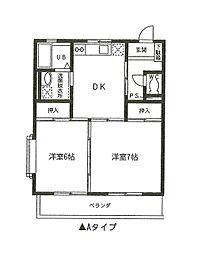 ロイヤルヒルズ土屋 2DKの間取図画像