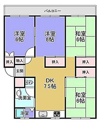 ローレルハイツ北神戸7号棟 4DKの間取図画像