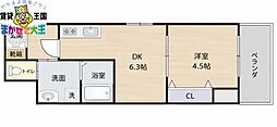 リベルテかじや町 1DKの間取図画像