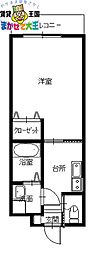 グランポルト樺島 1Kの間取図画像