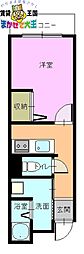 デ・クメール宝町 1Kの間取図画像