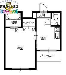 クレインコート東園 1Kの間取図画像