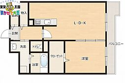 エヴァーグリーン思案橋 1LDKの間取図画像