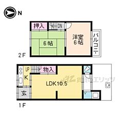 阪急京都本線 西京極駅 徒歩11分の賃貸一戸建て 2階2LDKの間取り