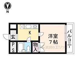 京都市営烏丸線 今出川駅 徒歩2分の賃貸マンション 1階1Kの間取り