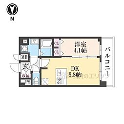 京都市営烏丸線 十条駅 徒歩4分の賃貸マンション 7階1LDKの間取り