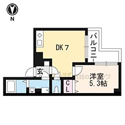 JR山陰本線 円町駅 徒歩5分の賃貸マンション 3階1DKの間取り