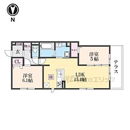 阪急京都本線 西院駅 徒歩9分の賃貸アパート 1階2LDKの間取り