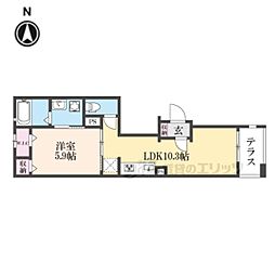 PANA GOJO 1階1LDKの間取り