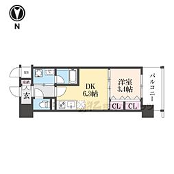 リシュドール梅小路 1DKの間取図画像