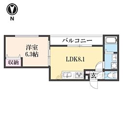 京都市下京区艮町アパート 1LDKの間取図画像