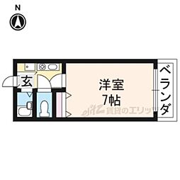 コスモハイツ新町2 1Kの間取図画像