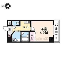 ウィズ高辻通 1Kの間取図画像
