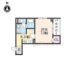 ヒカルサ京都梅津 1Kの間取図画像