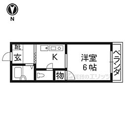 衣笠ハイツ 1Kの間取図画像