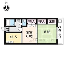 洛西マンションNo.2 2DKの間取図画像