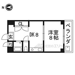 グランディール衣笠 1DKの間取図画像