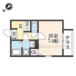 京都市山科区栗栖野華ノ木町アパート 1Kの間取図画像