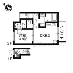 リファインド・山越 1DKの間取図画像