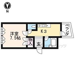 ブリランテ左京 1Kの間取図画像