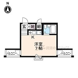 朝日プラザ三条口 2階ワンルームの間取り
